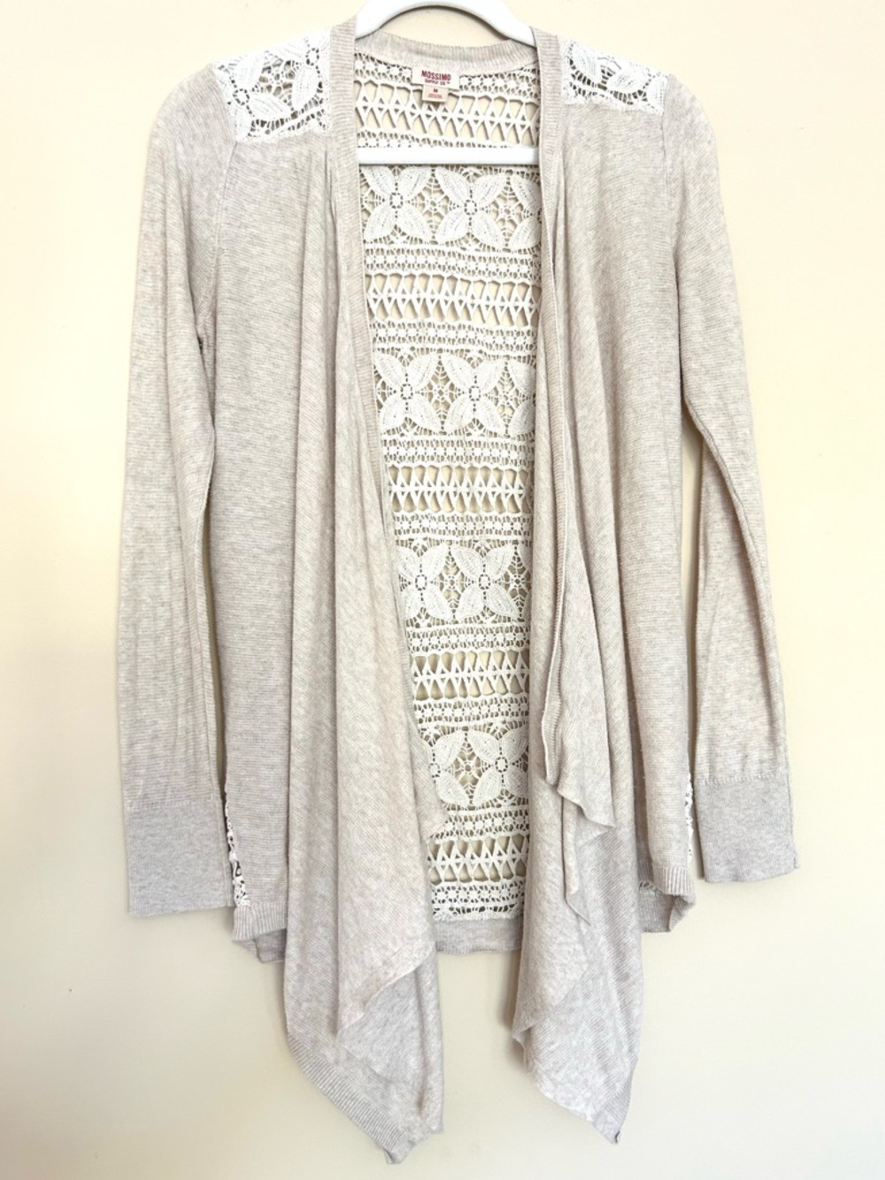 Mossimo Supply Co. Light Beige Open-Front Crochet-Back Cardigan